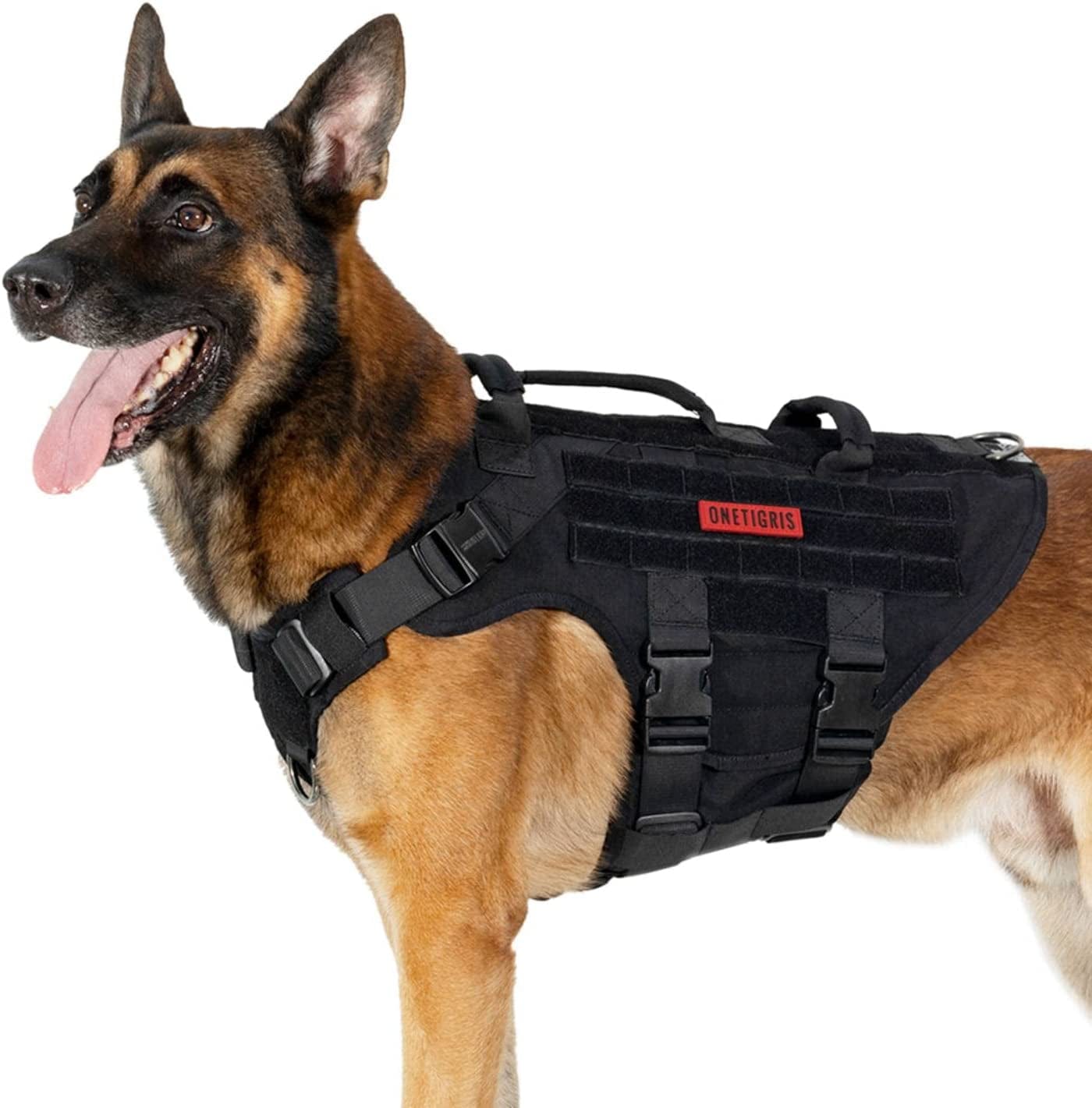 Onetigris Large Tactical Dog Harness, No Pulling Adjustable Dog Vest Harness, Heavy Duty Dog Harness with Handle, Large Hook and Loop Panels for Patch Animals & Pet Supplies > Pet Supplies > Dog Supplies > Dog Apparel OneTigris Black Medium 