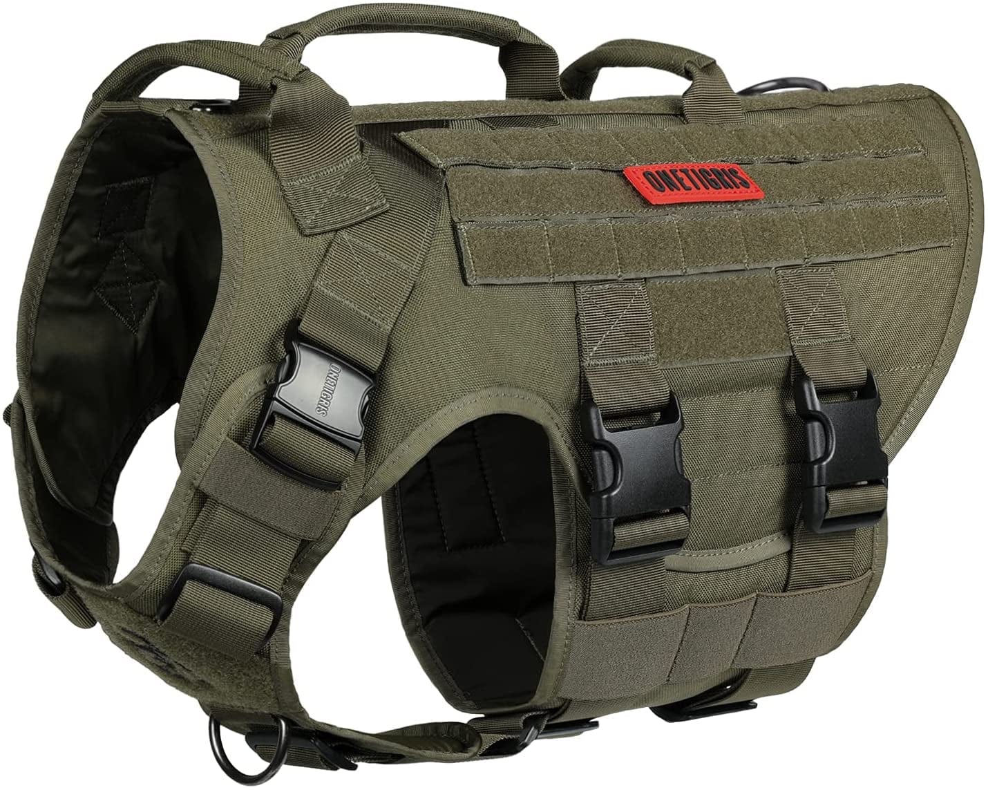 Onetigris Large Tactical Dog Harness, No Pulling Adjustable Dog Vest Harness, Heavy Duty Dog Harness with Handle, Large Hook and Loop Panels for Patch Animals & Pet Supplies > Pet Supplies > Dog Supplies > Dog Apparel OneTigris Green XL 