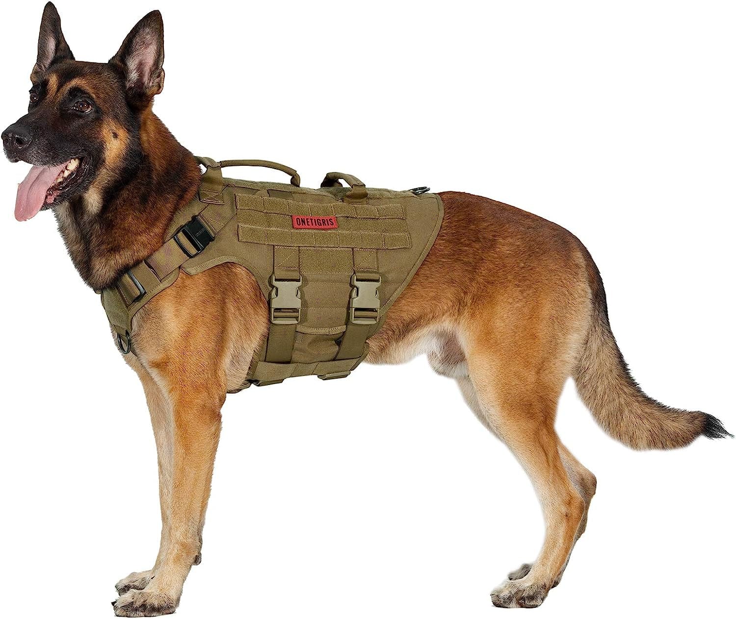 Onetigris Large Tactical Dog Harness, No Pulling Adjustable Dog Vest Harness, Heavy Duty Dog Harness with Handle, Large Hook and Loop Panels for Patch Animals & Pet Supplies > Pet Supplies > Dog Supplies > Dog Apparel OneTigris Brown XL 