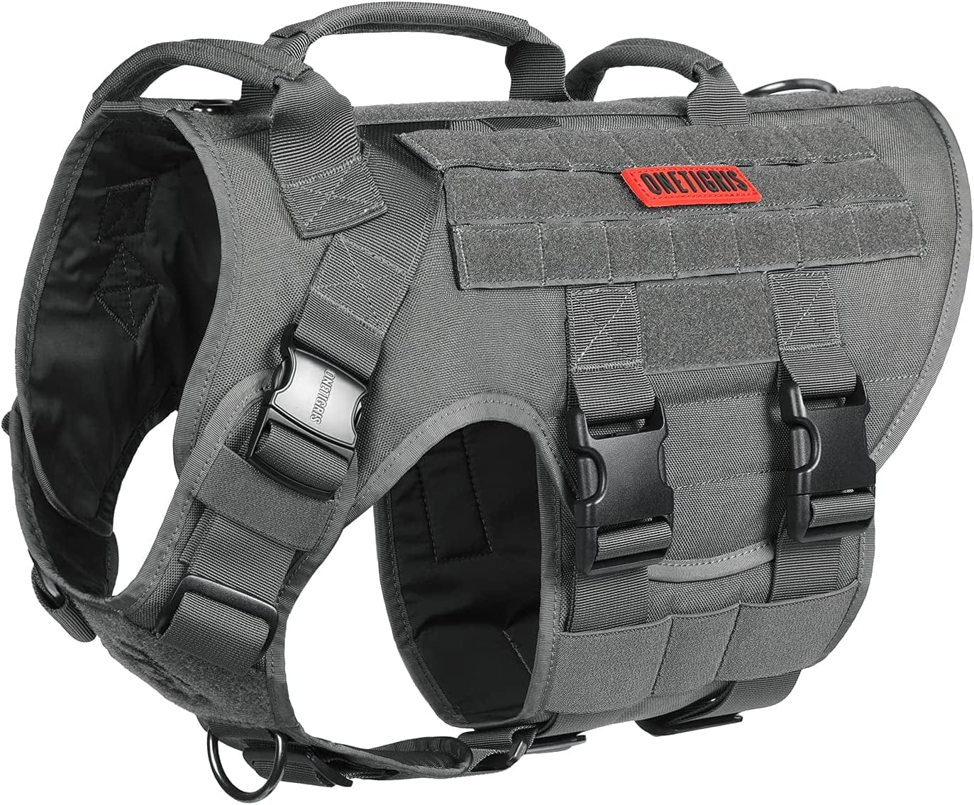 Onetigris Large Tactical Dog Harness, No Pulling Adjustable Dog Vest Harness, Heavy Duty Dog Harness with Handle, Large Hook and Loop Panels for Patch Animals & Pet Supplies > Pet Supplies > Dog Supplies > Dog Apparel OneTigris Grey Medium 