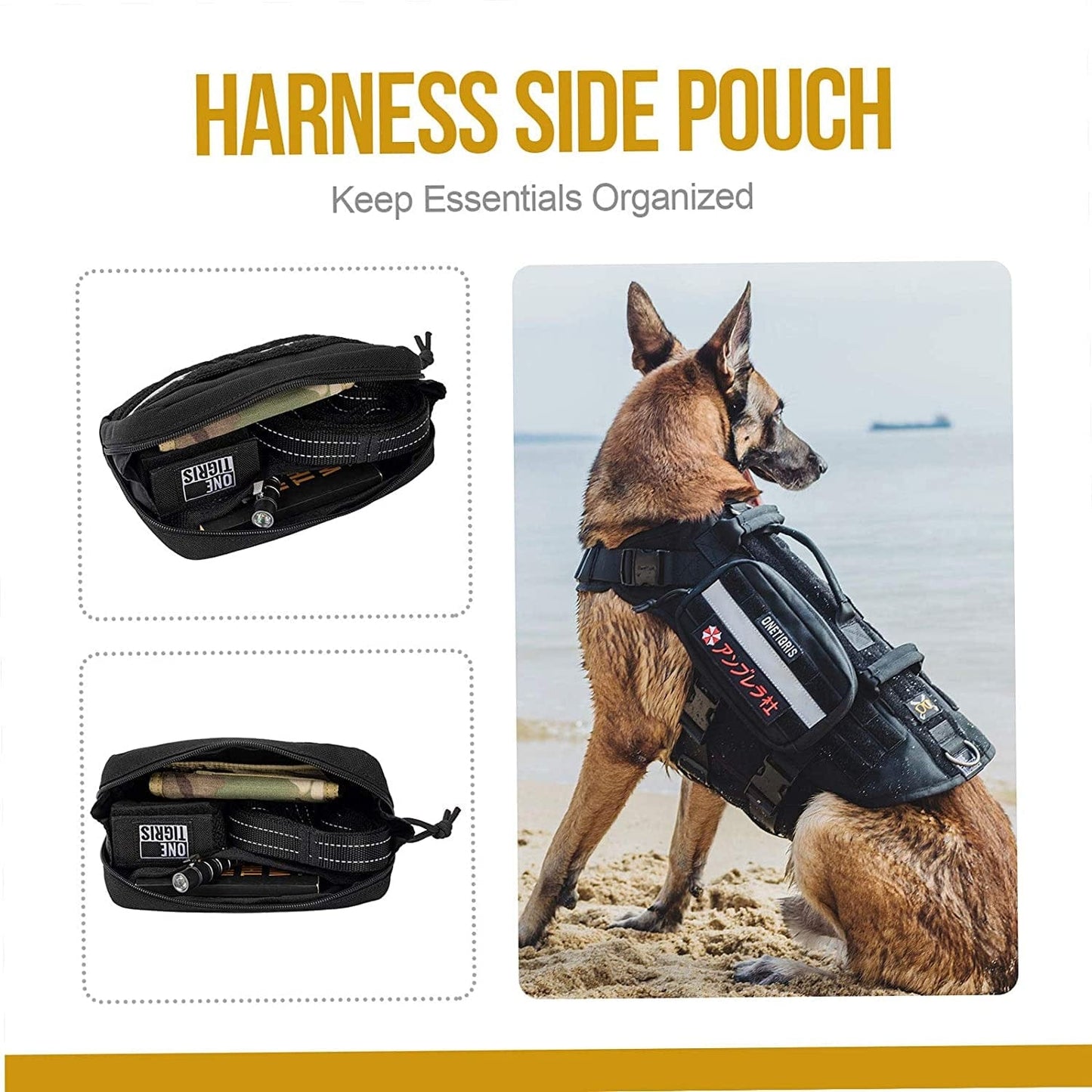 Onetigris Service Dog Vest Harness Saddle Bag Backpack Pouch, Emotional Support, Service Dog in Training,Quality Saddlebag for Tactical Dogs Vests(Black) Animals & Pet Supplies > Pet Supplies > Dog Supplies > Dog Apparel OneTigris   