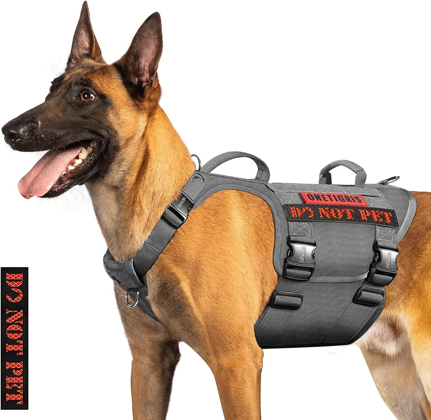 Onetigris Tactical Dog Harness for Large Dog Full Metal Buckled No Pull Dog Harness Vest with Hook & Loop Panels, Military Adjustable Easy to Put on Dog Vest Dog for Walking Hiking Training Animals & Pet Supplies > Pet Supplies > Dog Supplies > Dog Apparel OneTigris Grey XL 