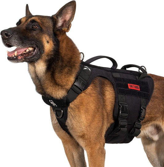 Onetigris Tactical Dog Harness for Large Dog Full Metal Buckled No Pull Dog Harness Vest with Hook & Loop Panels, Military Adjustable Easy to Put on Dog Vest Dog for Walking Hiking Training