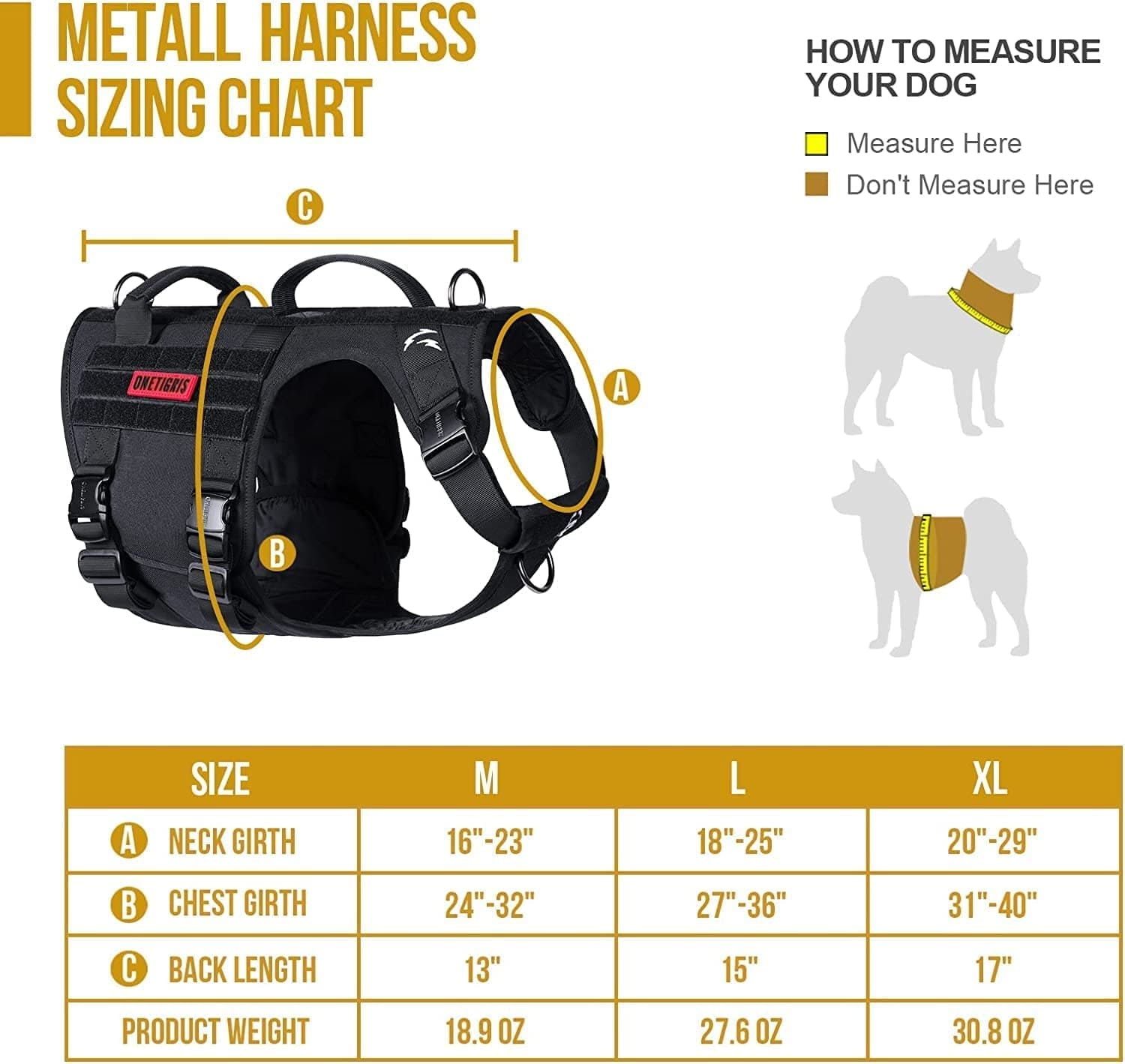 Onetigris Tactical Dog Harness for Large Dog Full Metal Buckled No Pul –  KOL PET