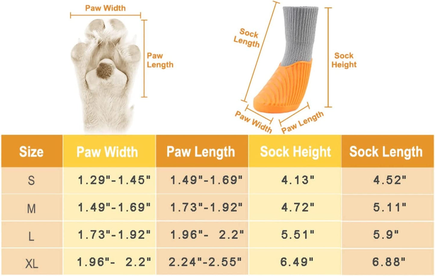 Orange Rubber Dog Boots 4 Packs for Hiking and Running, anti Slip Waterproof Dog Shoes and Socks with Velcro Strap Suitable for Indoor, Outdoor. Small/Medium/Large Dogs Paw Protector. L