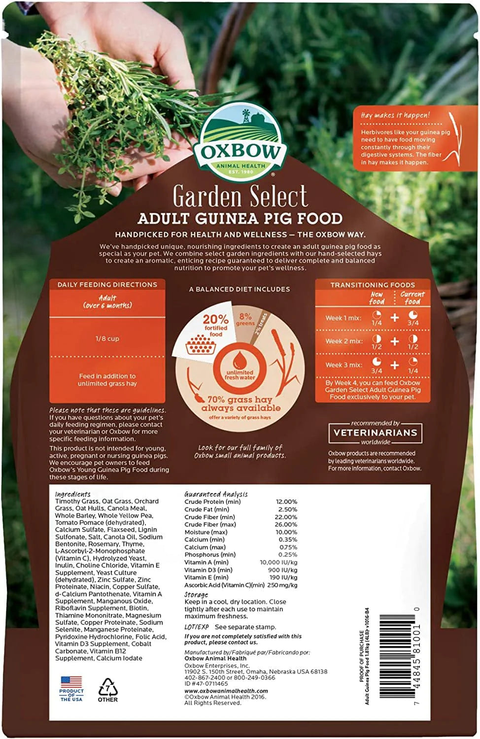 Oxbow Garden Select Natural Science Adult Guinea Pig Food, 4 Lbs. Animals & Pet Supplies > Pet Supplies > Small Animal Supplies > Small Animal Food Oxbow Animal Health   