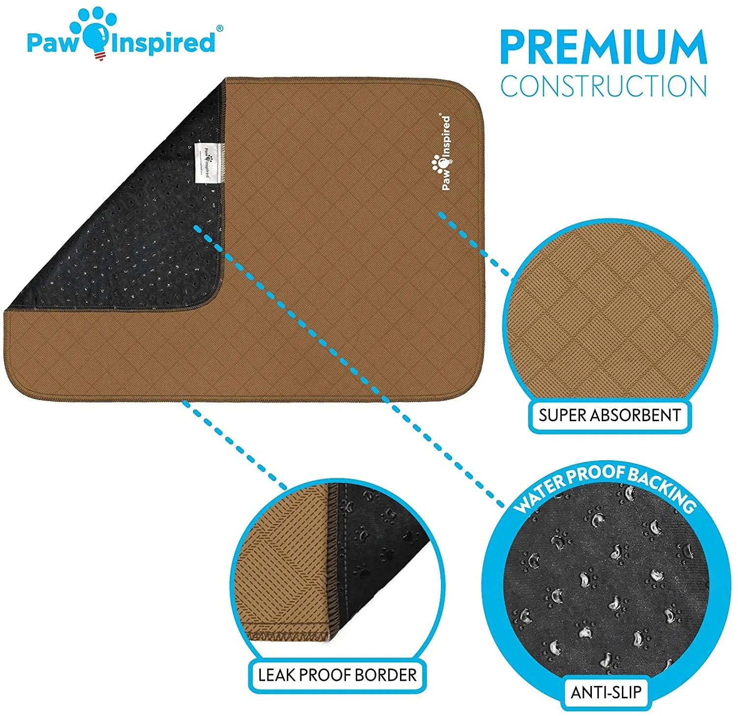 Peepeego Upgrade Non-Slip Dog Pads Extra Large 72 x 72 Washable Puppy Pads with Fast Absorbent Reusable Waterproof for Training Travel