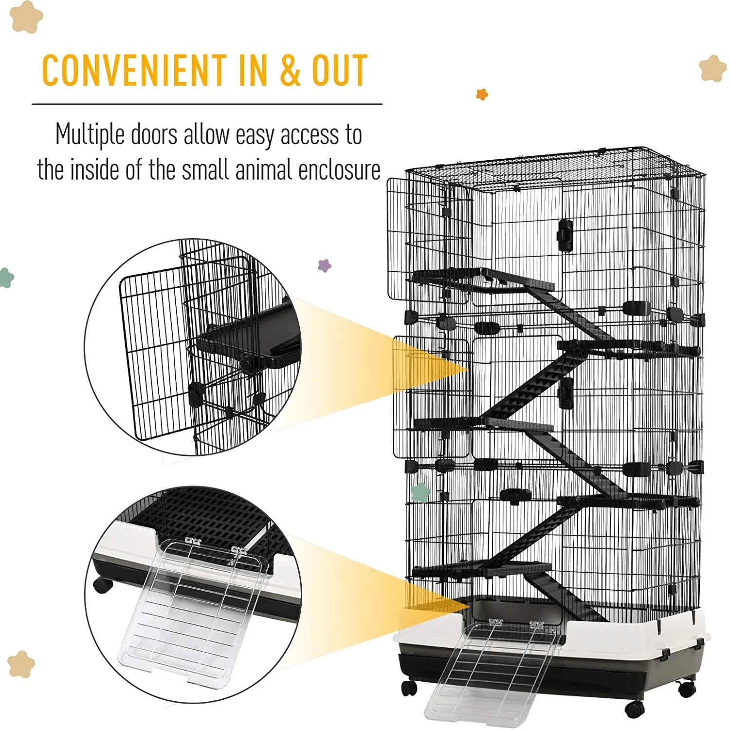 Pawhut 2/4/6 Levels Rolling Small Animal Rabbit Cage for Hamsters, Chinchillas, & Gerbils with a Large Living Space Animals & Pet Supplies > Pet Supplies > Small Animal Supplies > Small Animal Habitat Accessories PawHut   
