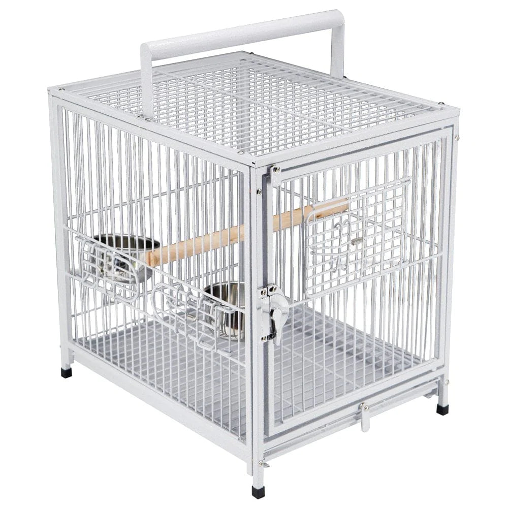 Pawhut 22" Heavy Duty Wrought Iron Travel Bird Cage Carrier with Handle Perch and Accessories - White Animals & Pet Supplies > Pet Supplies > Bird Supplies > Bird Cage Accessories Aosom LLC   