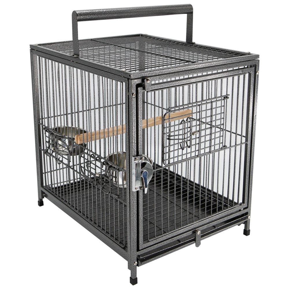 Pawhut 22" Heavy Duty Wrought Iron Travel Bird Cage Carrier with Handle Perch and Accessories - White Animals & Pet Supplies > Pet Supplies > Bird Supplies > Bird Cage Accessories Aosom LLC Black Vein  