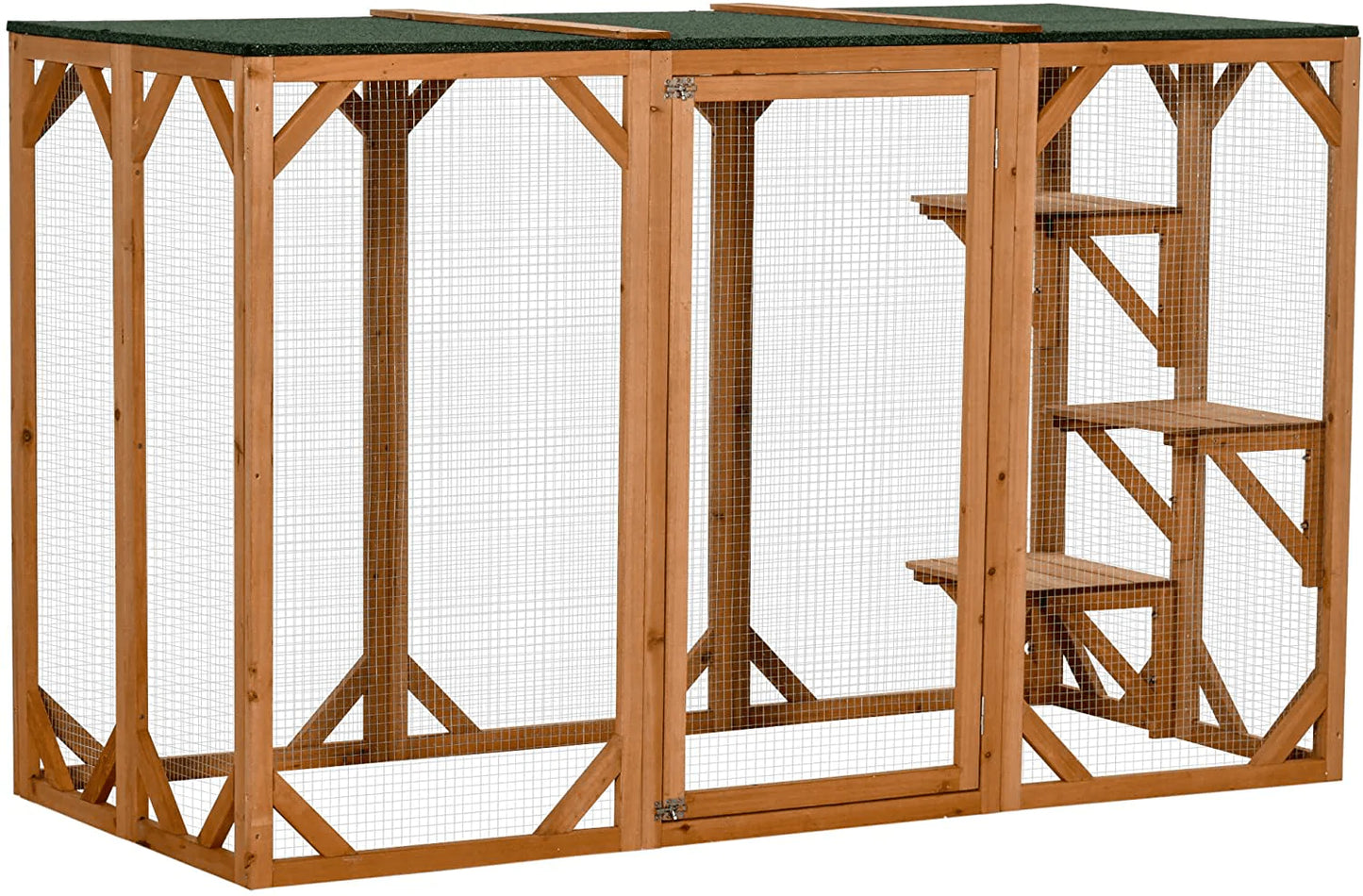 Pawhut 71" X 32" X 44" Large Wooden Outdoor Cat Enclosure Catio Cage with 3 Platforms