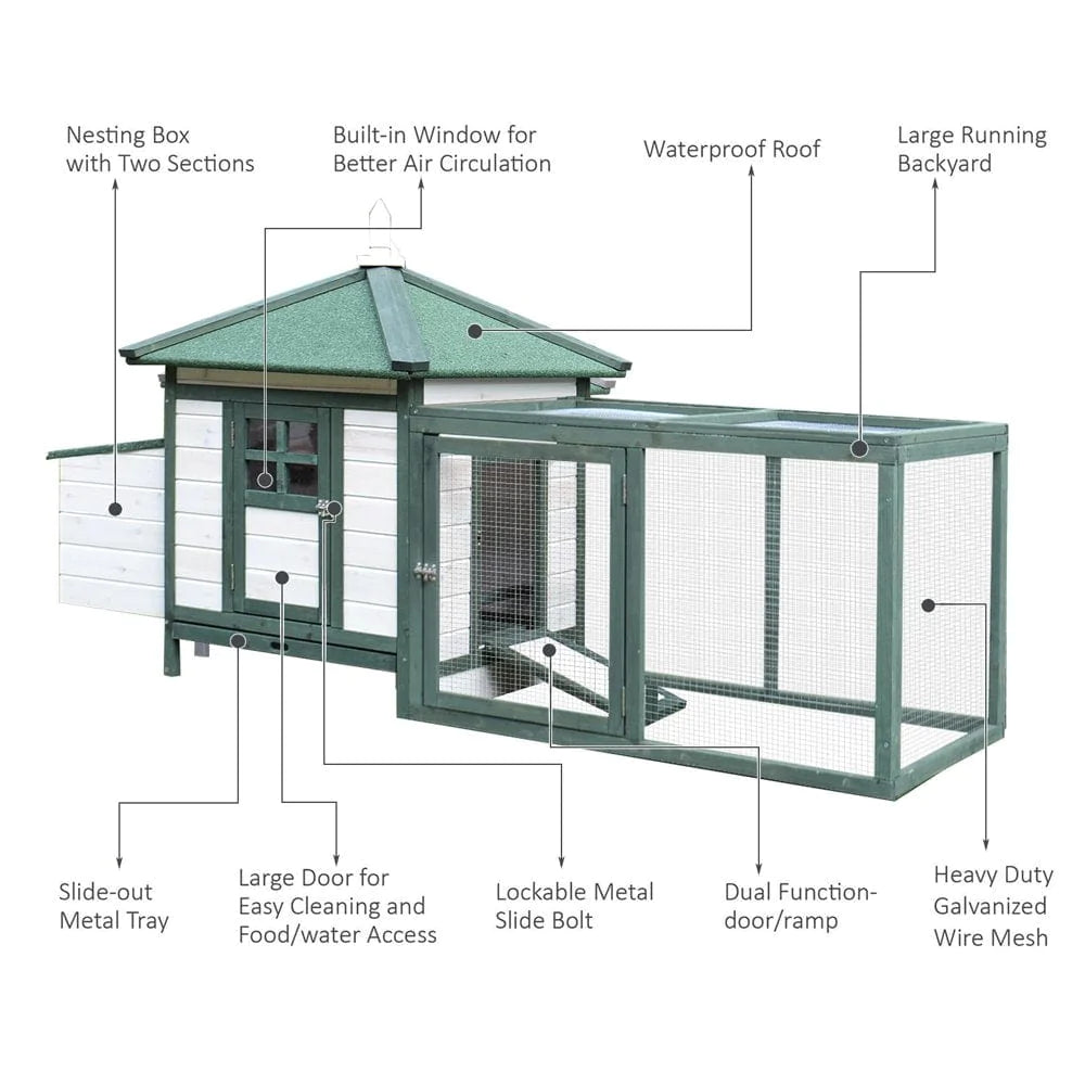 Pawhut 77'' Chicken Coop Small Animal Wooden Cage Habitat Backyard W/Nestbox Animals & Pet Supplies > Pet Supplies > Small Animal Supplies > Small Animal Habitats & Cages Aosom LLC   