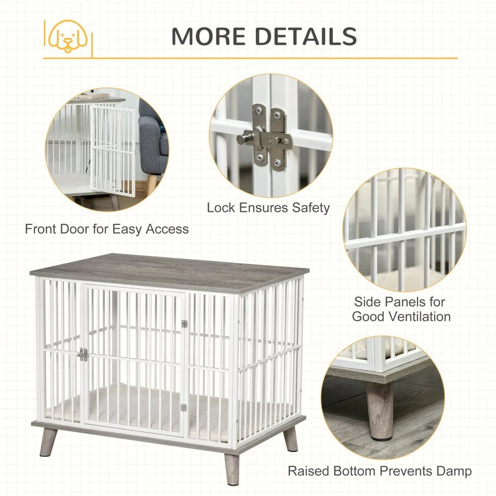 Pawhut Furniture Style Dog Cage House W/ Soft Cushion for Small Medium Dog, Grey Animals & Pet Supplies > Pet Supplies > Dog Supplies > Dog Houses Aosom LLC   