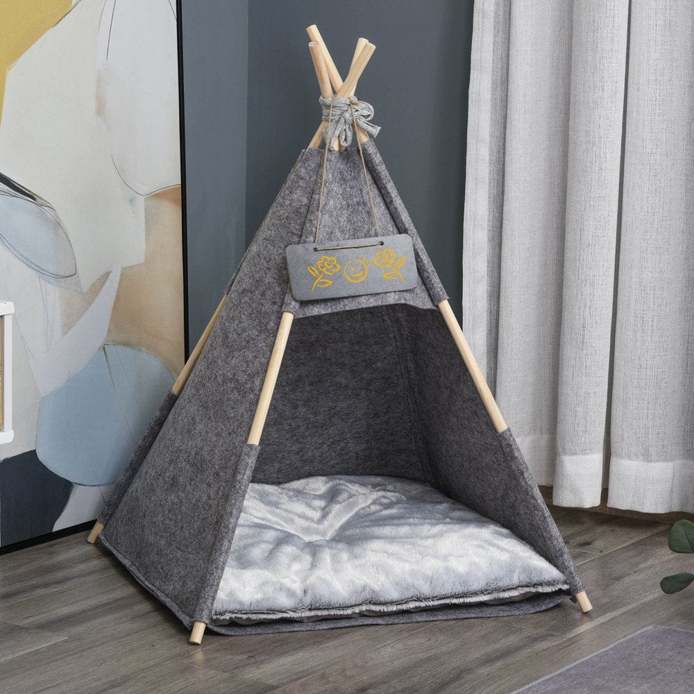 Pawhut Pet Teepee Tent Cat Bed Dog House W/ Cushion Chalkboard for Kitten Puppy Animals & Pet Supplies > Pet Supplies > Dog Supplies > Dog Houses Pawhut   