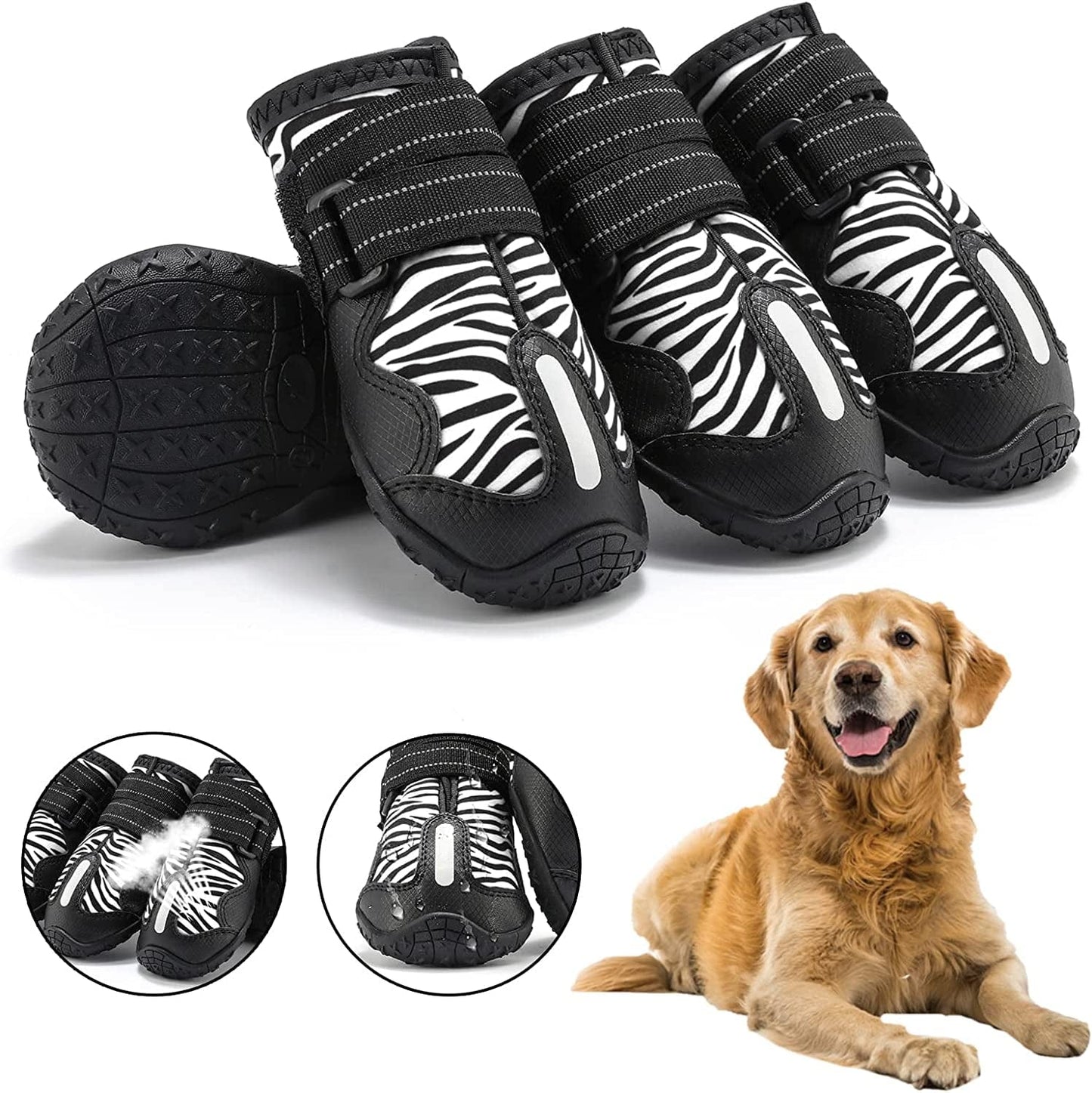 PAWOLOGY Dogs Boots Waterproof, Paw Protectors for Rain Snow Hot Pavement, Outdoor Hiking Dog Shoes, with Reflective Straps, Anti-Slip Soles, Adjustable, Durable, for Small Medium Large Dogs, 4PCS Animals & Pet Supplies > Pet Supplies > Dog Supplies > Dog Apparel PAWOLOGY   