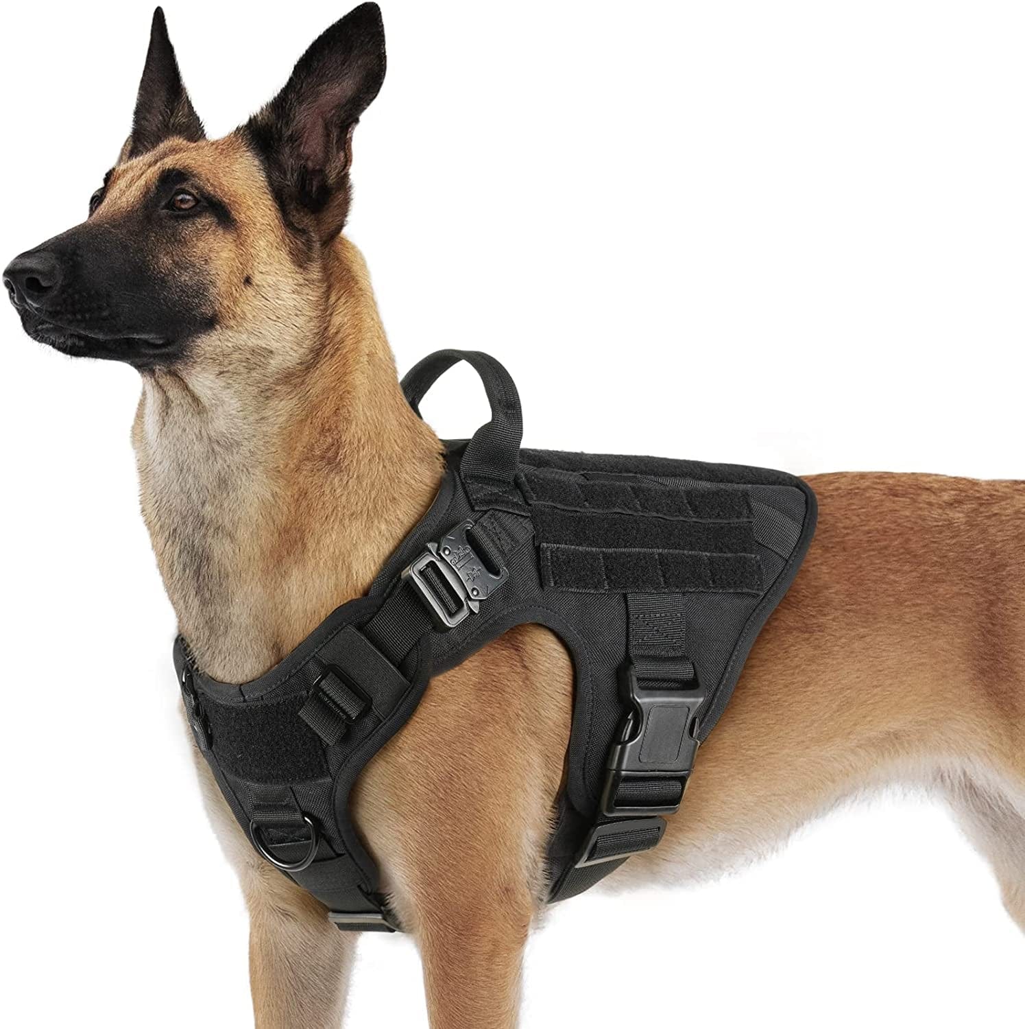 PAWTRENDER Tactical Dog Harness for Large Dogs No Pull, Adjustable Service Dog Vest Harness with Handle, Heavy Duty Big Dog Harness for Walking Running Training Working Hiking, Black, L Animals & Pet Supplies > Pet Supplies > Dog Supplies > Dog Apparel PAWTRENDER Black X-Large 