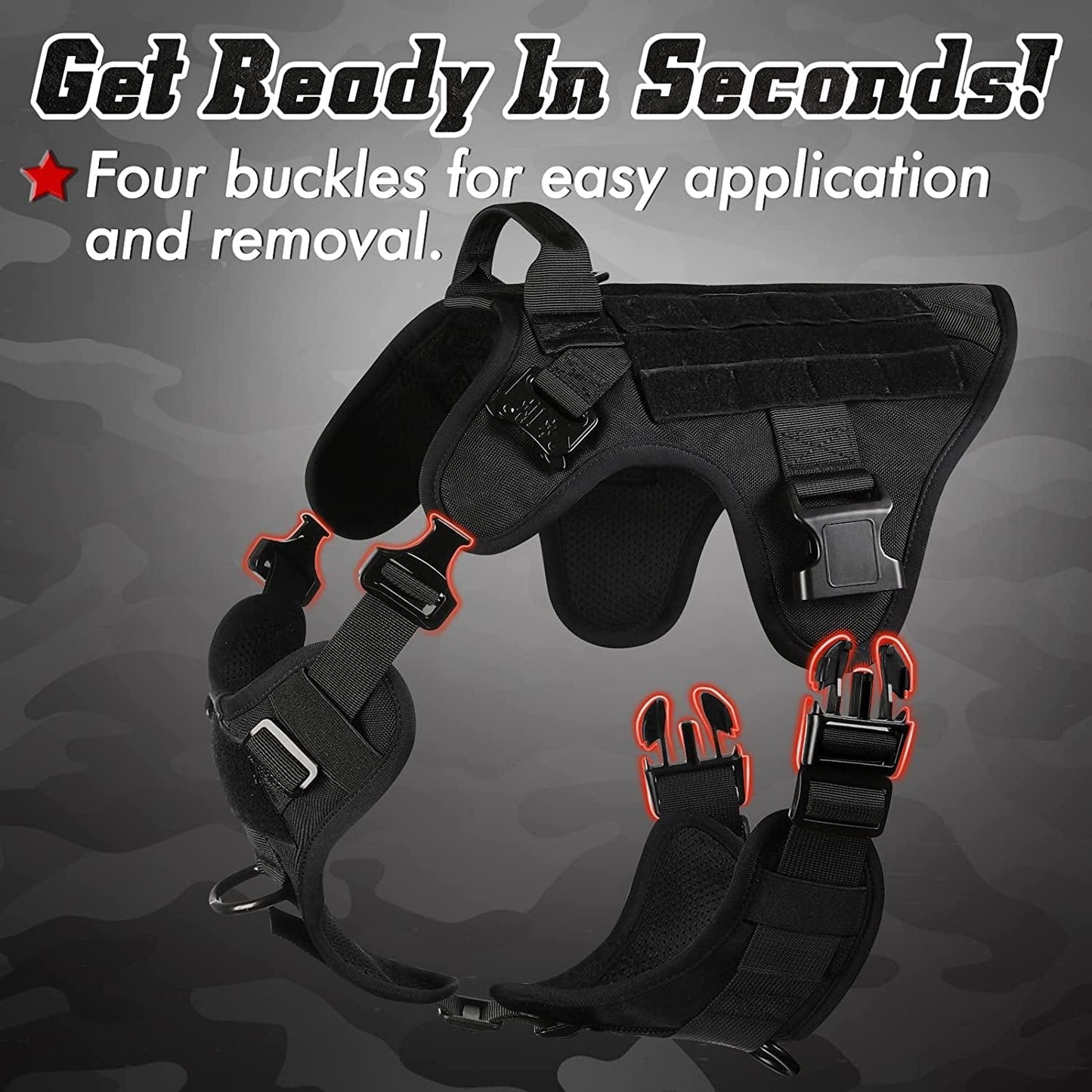 PAWTRENDER Tactical Dog Harness for Large Dogs No Pull, Adjustable Service Dog Vest Harness with Handle, Heavy Duty Big Dog Harness for Walking Running Training Working Hiking, Black, L Animals & Pet Supplies > Pet Supplies > Dog Supplies > Dog Apparel PAWTRENDER   