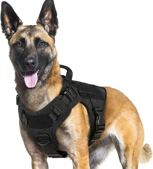 PAWTRENDER Tactical Dog Harness for Large Dogs No Pull, Adjustable Service Dog Vest Harness with Handle, Heavy Duty Big Dog Harness for Walking Running Training Working Hiking, Black, L Animals & Pet Supplies > Pet Supplies > Dog Supplies > Dog Apparel PAWTRENDER Black Large 