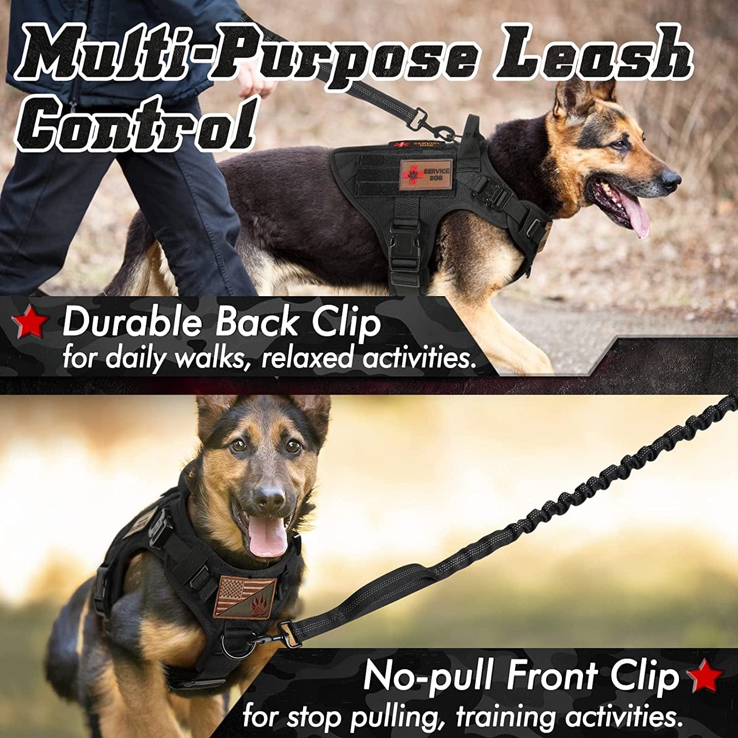 PAWTRENDER Tactical Dog Harness for Large Dogs No Pull, Adjustable Service Dog Vest Harness with Handle, Heavy Duty Big Dog Harness for Walking Running Training Working Hiking, Black, L Animals & Pet Supplies > Pet Supplies > Dog Supplies > Dog Apparel PAWTRENDER   