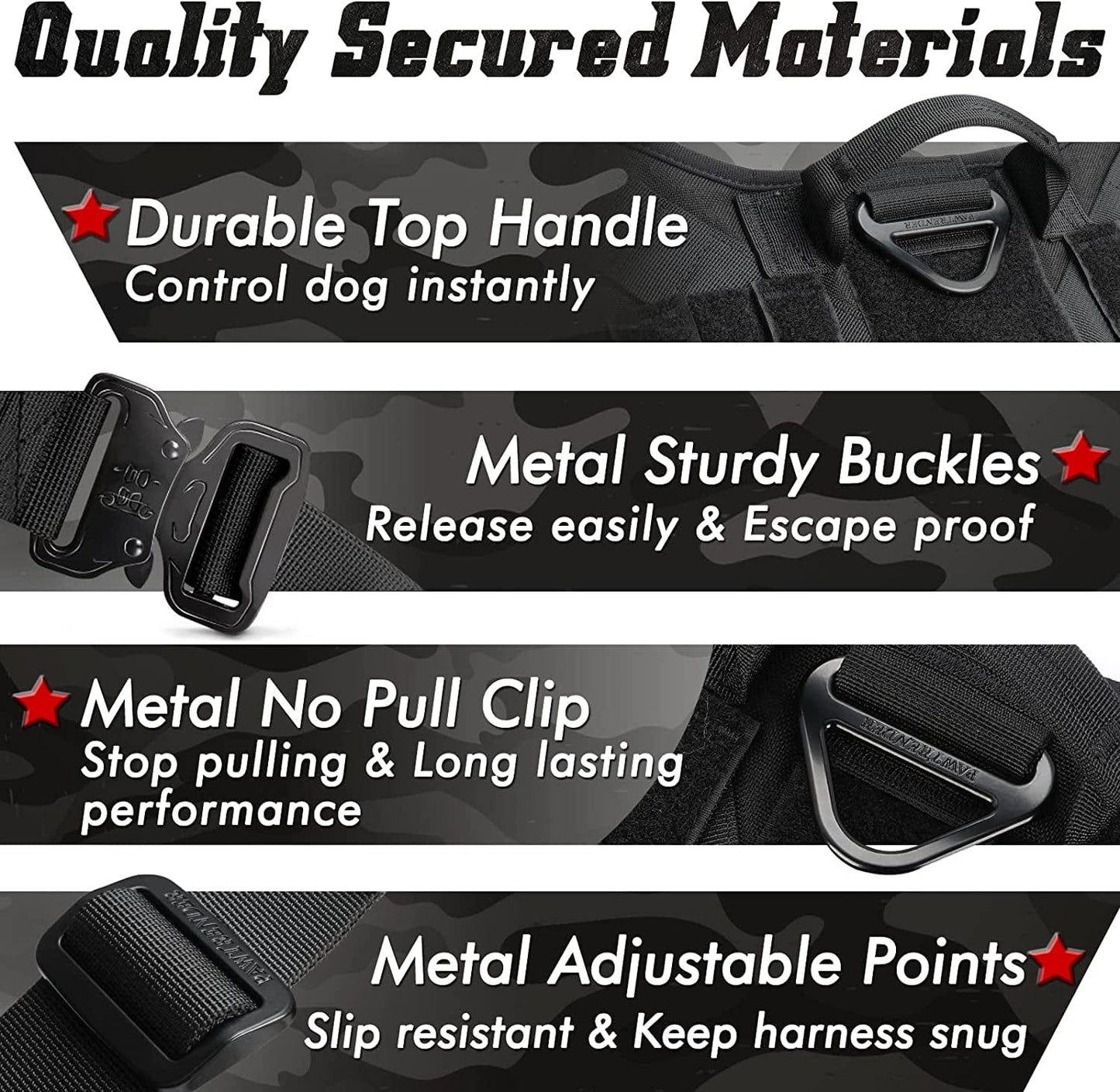 PAWTRENDER Tactical Dog Harness for Large Dogs No Pull, Adjustable Service Dog Vest Harness with Handle, Heavy Duty Big Dog Harness for Walking Running Training Working Hiking, Black, L Animals & Pet Supplies > Pet Supplies > Dog Supplies > Dog Apparel PAWTRENDER   