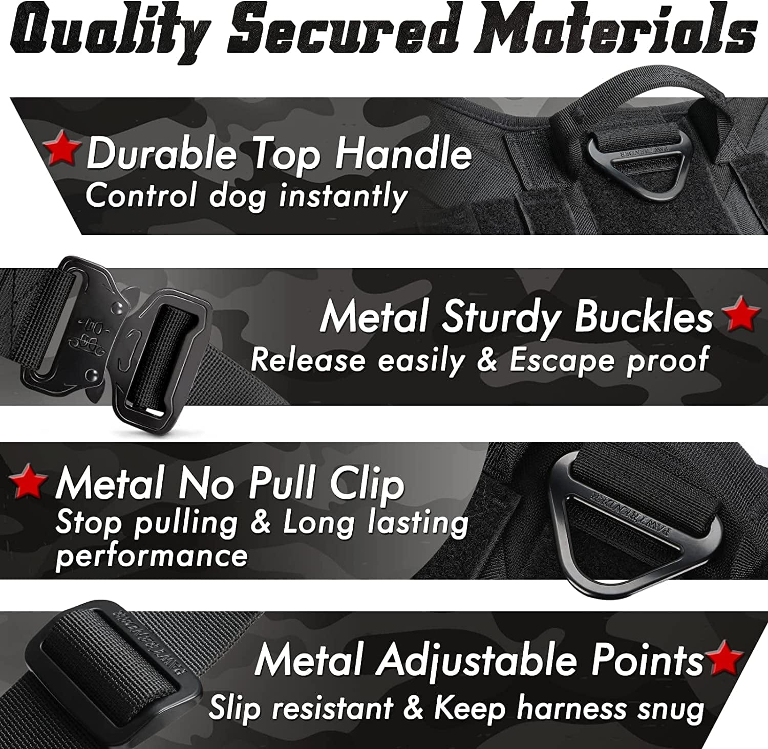 PAWTRENDER Tactical Dog Harness for Large Dogs No Pull, Adjustable Service Dog Vest Harness with Handle, Heavy Duty Big Dog Harness for Walking Running Training Working Hiking, Black, L Animals & Pet Supplies > Pet Supplies > Dog Supplies > Dog Apparel PAWTRENDER   