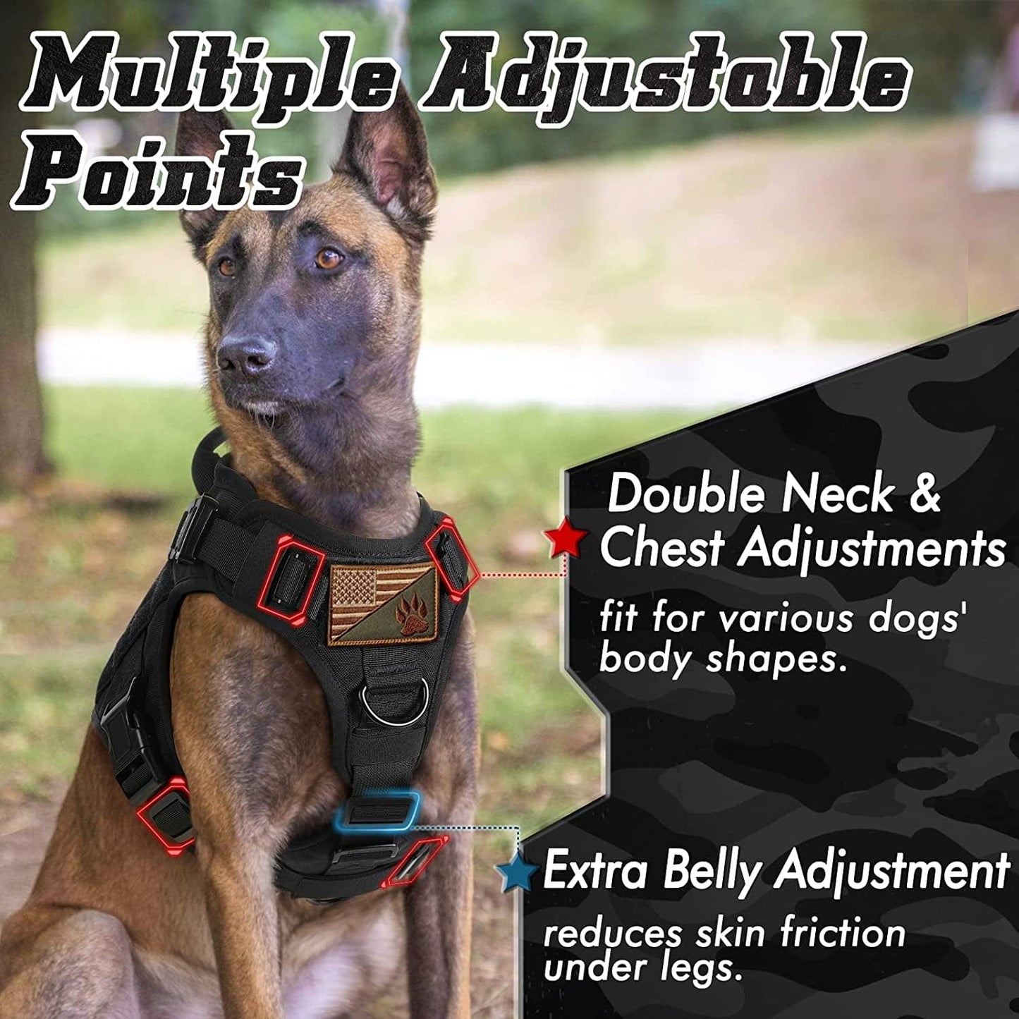 PAWTRENDER Tactical Dog Harness for Large Dogs No Pull, Adjustable Service Dog Vest Harness with Handle, Heavy Duty Big Dog Harness for Walking Running Training Working Hiking, Black, L Animals & Pet Supplies > Pet Supplies > Dog Supplies > Dog Apparel PAWTRENDER   