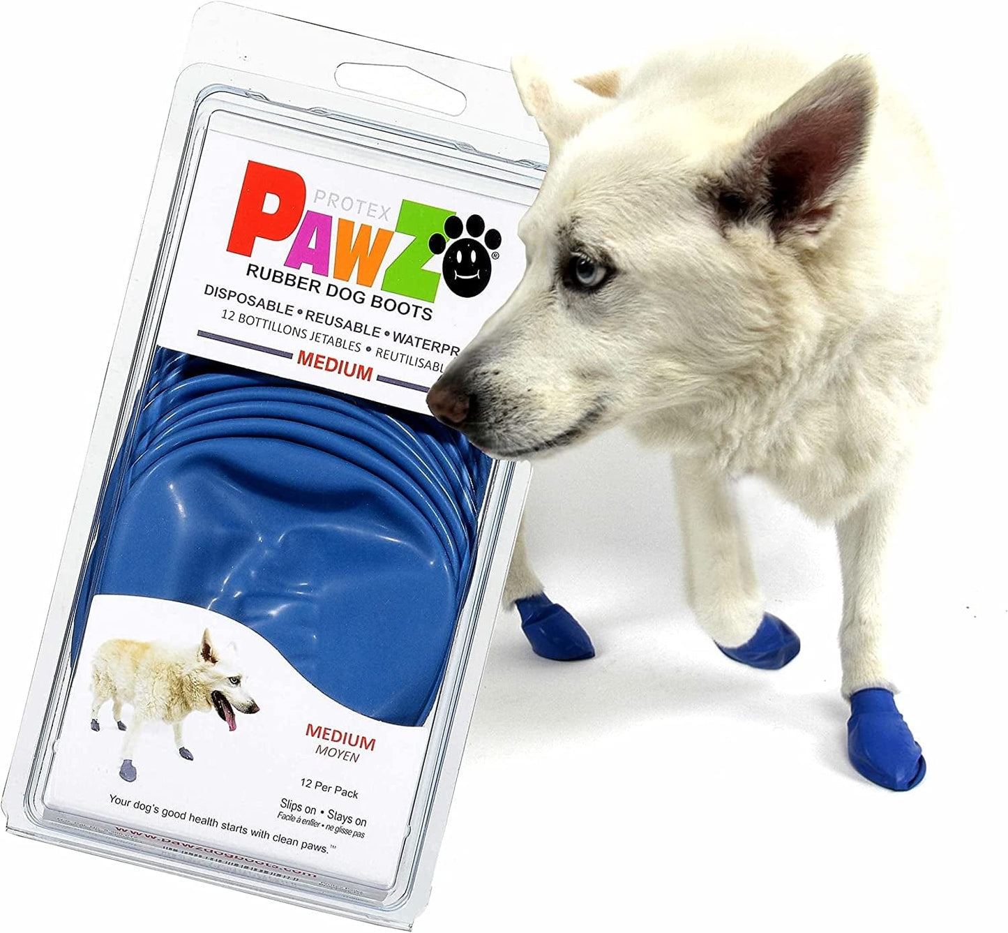 Pawz Dog Boots | Rubber Dog Booties | Waterproof Snow Boots for Dogs | Paw Protection for Dogs | 12 Dog Shoes per Pack (Medium, Blue) Animals & Pet Supplies > Pet Supplies > Dog Supplies > Dog Apparel Pawz Dog Boots LLC Medium  
