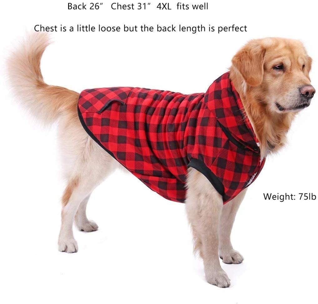 PAWZ Road Dog Plaid Shirt Coat Hoodie Pet Winter Clothes Warm and Soft for Medium and Large Dogs,Upgrade Version Red L Animals & Pet Supplies > Pet Supplies > Dog Supplies > Dog Apparel PAWZ Road   