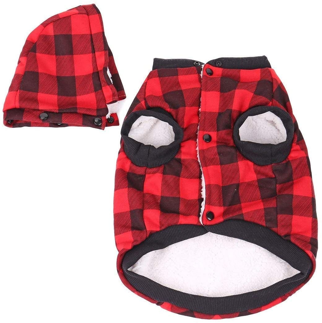 PAWZ Road Dog Plaid Shirt Coat Hoodie Pet Winter Clothes Warm and Soft for Medium and Large Dogs,Upgrade Version Red L Animals & Pet Supplies > Pet Supplies > Dog Supplies > Dog Apparel PAWZ Road   