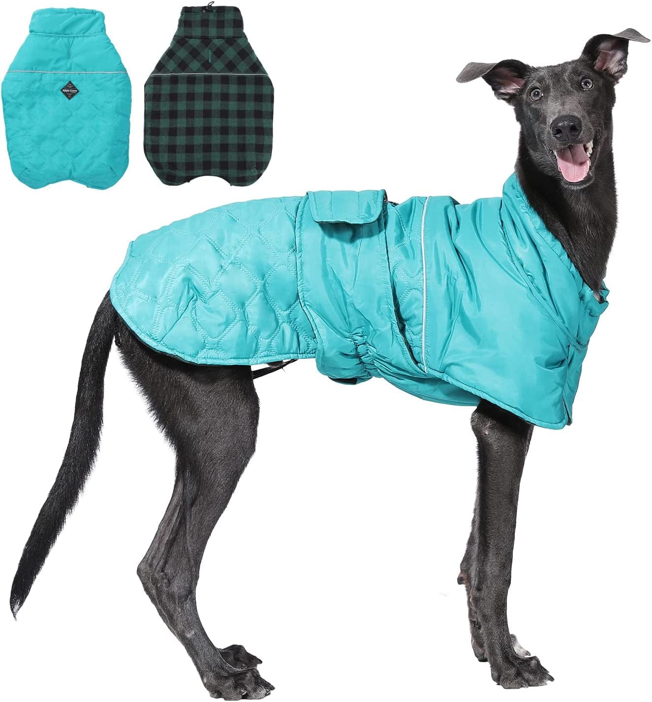 PAWZ Road Dog Winter Coat with 5 Layers Warm Material, Reversible Dog Clothes with 2 Sides, Dog Jacket Outdoor Water Repellent, (Green Plaid L) Animals & Pet Supplies > Pet Supplies > Dog Supplies > Dog Apparel PAWZ Road   