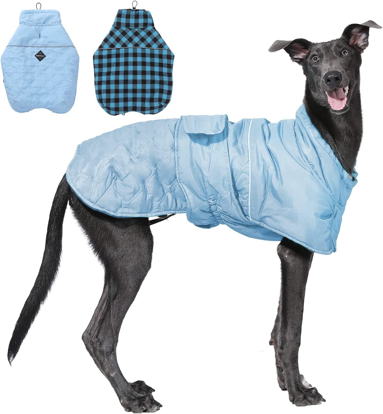 PAWZ Road Dog Winter Coat with 5 Layers Warm Material, Reversible Dog Clothes with 2 Sides, Dog Jacket Outdoor Water Repellent, (Green Plaid L) Animals & Pet Supplies > Pet Supplies > Dog Supplies > Dog Apparel PAWZ Road Blue Plaid Large (Pack of 1) 