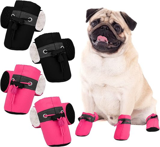 Pedgot 8 Pieces Dog Shoes Winter Warm Dog Paw Protector Anti-Slip Dog Boots with Reflective Straps for Dogs, Black, Pink Animals & Pet Supplies > Pet Supplies > Dog Supplies > Dog Apparel Pedgot   