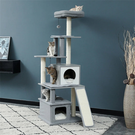 Pefilos Cat Tree for Indoor Cats Modern Grey Cat Tower, Multi-Level Tall Large Wood Condo for Indoor Cats, Cat Condo for Multiple Cats Furniture Cat Tree Tower for Outdoor Animals & Pet Supplies > Pet Supplies > Cat Supplies > Cat Furniture Pefilos   