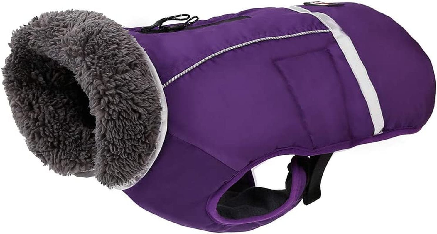 PENIVO Cold Weather Reflective Coats Adjustable Dog Clothes Winter Waterproof Outdoor Pet Dog Jacket Thicken Warm Dog Coat for Small Medium Large Dog Sweater (XL, Purple) Animals & Pet Supplies > Pet Supplies > Dog Supplies > Dog Apparel PENIVO Purple XXXL 