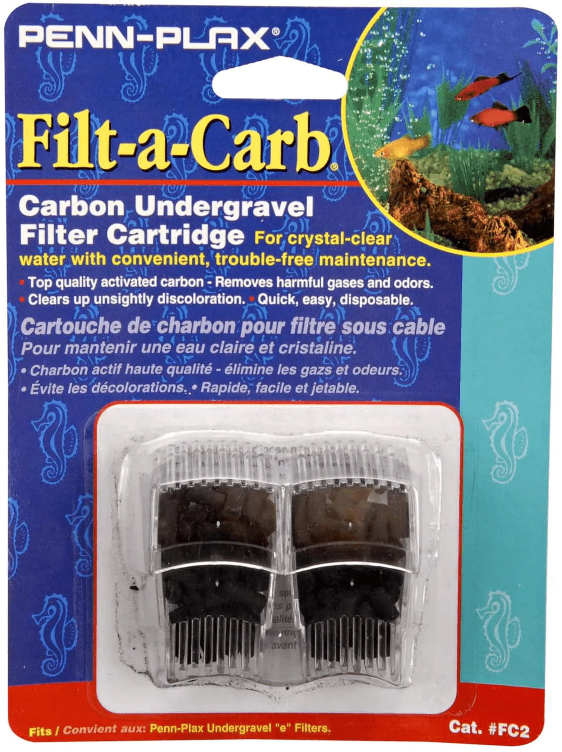 Penn-Plax Filt-A-Carb Replacement Activated Carbon Media Cartridges (2 Pack) – Provides Chemical Filtration to Freshwater and Saltwater Aquarium Setups