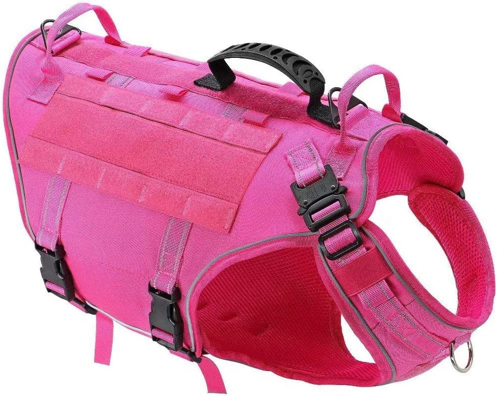 PET ARTIST Reflective Tactical Dog Vest Harness with 3X Handle & 2X Leash Clip - Military Vest Harness for German Shepherd/Husky/Pyrenean Mountain Dog-Adjustable Pet Harness for Large Dogs,Pink,L Animals & Pet Supplies > Pet Supplies > Dog Supplies > Dog Apparel Happierpet Pink L:Chest 24.4-31.5",Back Length 16.5" 