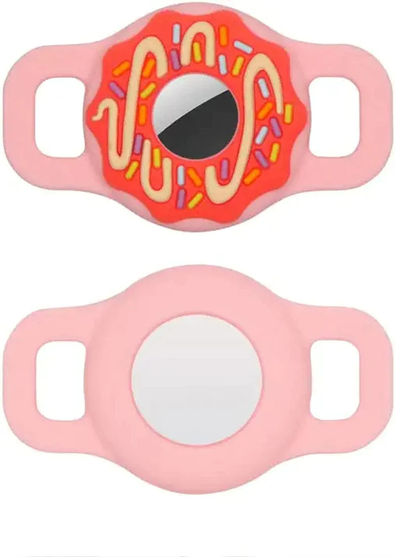Pet Collar Holder Compatible for Airtag,Doughnut Shape Protective Cases Covers Dog Cat Collar Holder Silicone Waterproof (Small, Pink)
