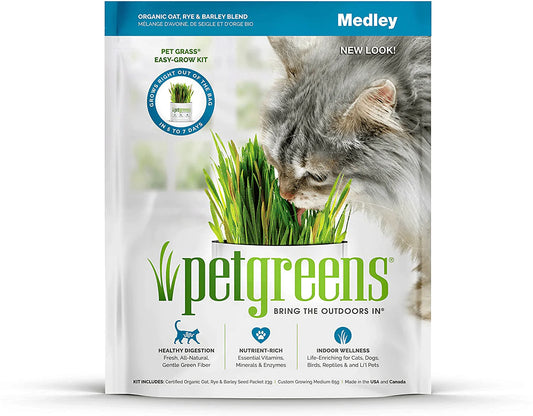 Pet Greens Live Cat Grass; Certified Organic & Gmo-Free Variety Blend of Oat, Rye & Barley Grasses; Grown in the USA