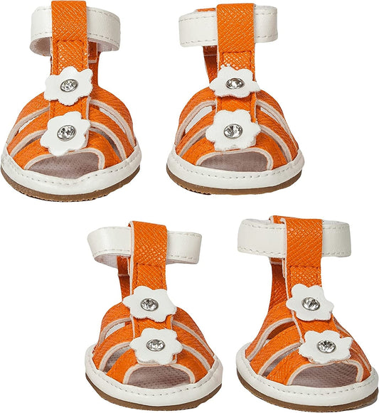 Pet Life Buckle-Supportive Reflective PVC Dog Sandals - Waterproof Summer Dog Shoes with Added Details - Set of 4 Pet Sandals Animals & Pet Supplies > Pet Supplies > Dog Supplies > Dog Apparel Pet Life Orange X-Small 