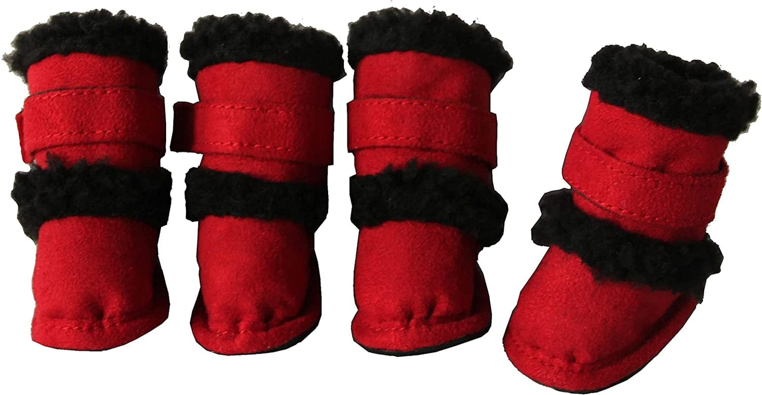 Pet Life 'Duggz' Shearling Dog Shoes - Winter Dog Boots with Dual Hook-And-Loop Enclosures for Ankle Support - Set of 4 Shoes for Dogs Animals & Pet Supplies > Pet Supplies > Dog Supplies > Dog Apparel Pet Life, LLC. Red Medium 
