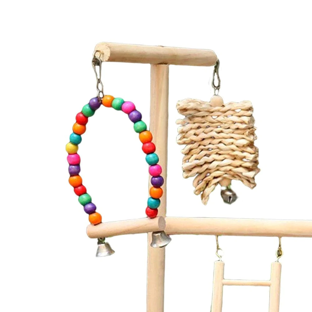 Pet Playstand Bird Playground with Feeder Cups Bells Bird Playpen Solid Wood Perch Bird Gym Climbing Ladder Chewing Parakeet Animals & Pet Supplies > Pet Supplies > Bird Supplies > Bird Ladders & Perches perfeclan   