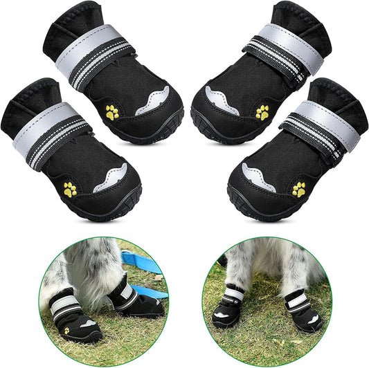 Petbank Dog Shoes, Dog Boots Paw Protectors for Dogs Rugged Anti-Slip Sole, Dog Shoes for Large Dogs with Reflective Strips, Dog Protector Boots Black 4Pcs(7#:3.26"X2.75"(L*W) Animals & Pet Supplies > Pet Supplies > Dog Supplies > Dog Apparel Petbank   