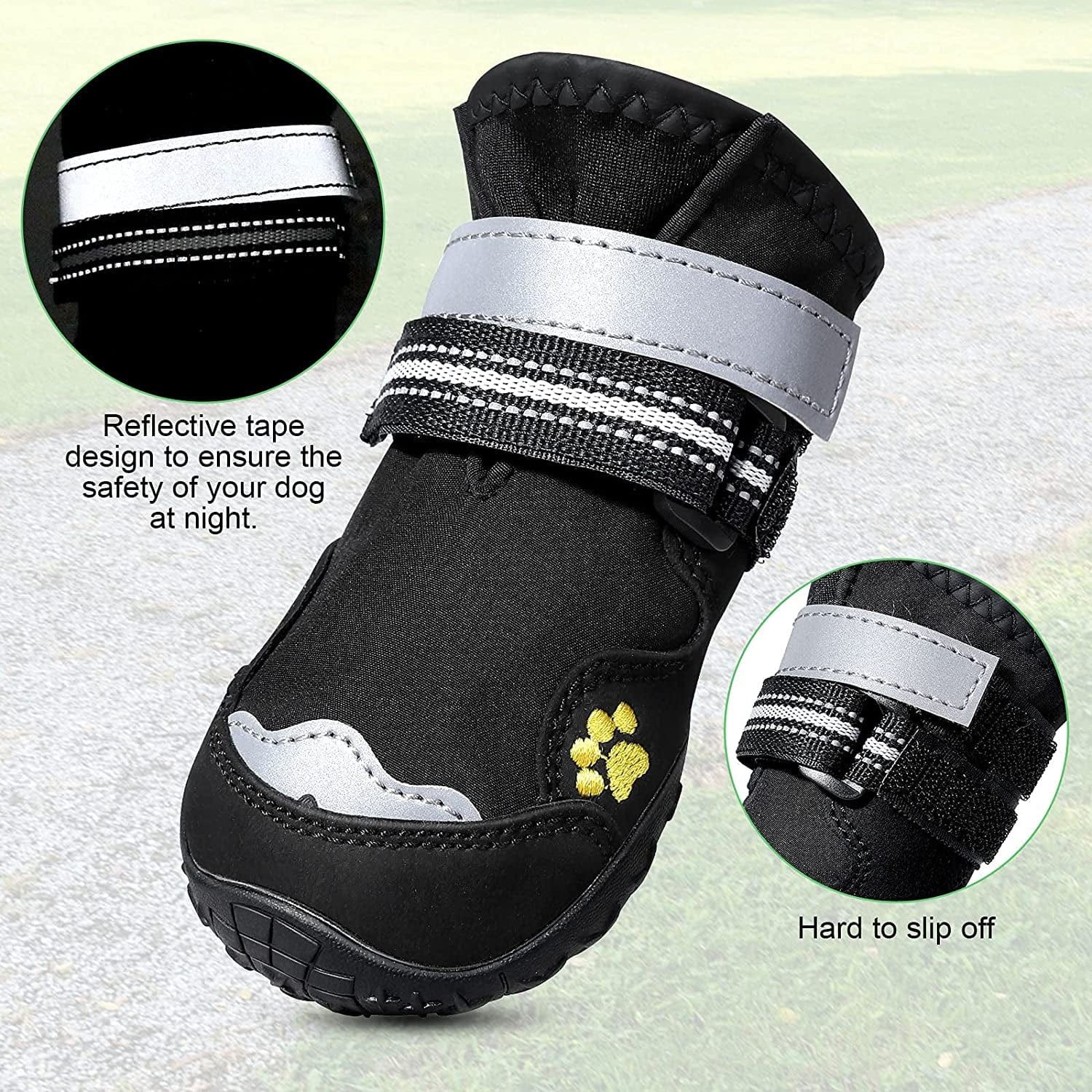Petbank Dog Shoes, Dog Boots Paw Protectors for Dogs Rugged Anti-Slip Sole, Dog Shoes for Large Dogs with Reflective Strips, Dog Protector Boots Black 4Pcs(7#:3.26"X2.75"(L*W) Animals & Pet Supplies > Pet Supplies > Dog Supplies > Dog Apparel Petbank   