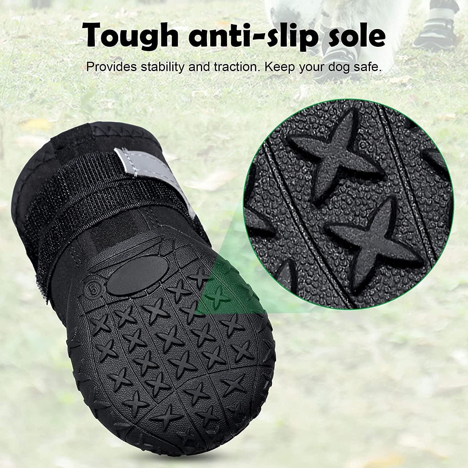 Petbank Dog Shoes, Dog Boots Paw Protectors for Dogs Rugged Anti-Slip Sole, Dog Shoes for Large Dogs with Reflective Strips, Dog Protector Boots Black 4Pcs(7#:3.26"X2.75"(L*W) Animals & Pet Supplies > Pet Supplies > Dog Supplies > Dog Apparel Petbank   