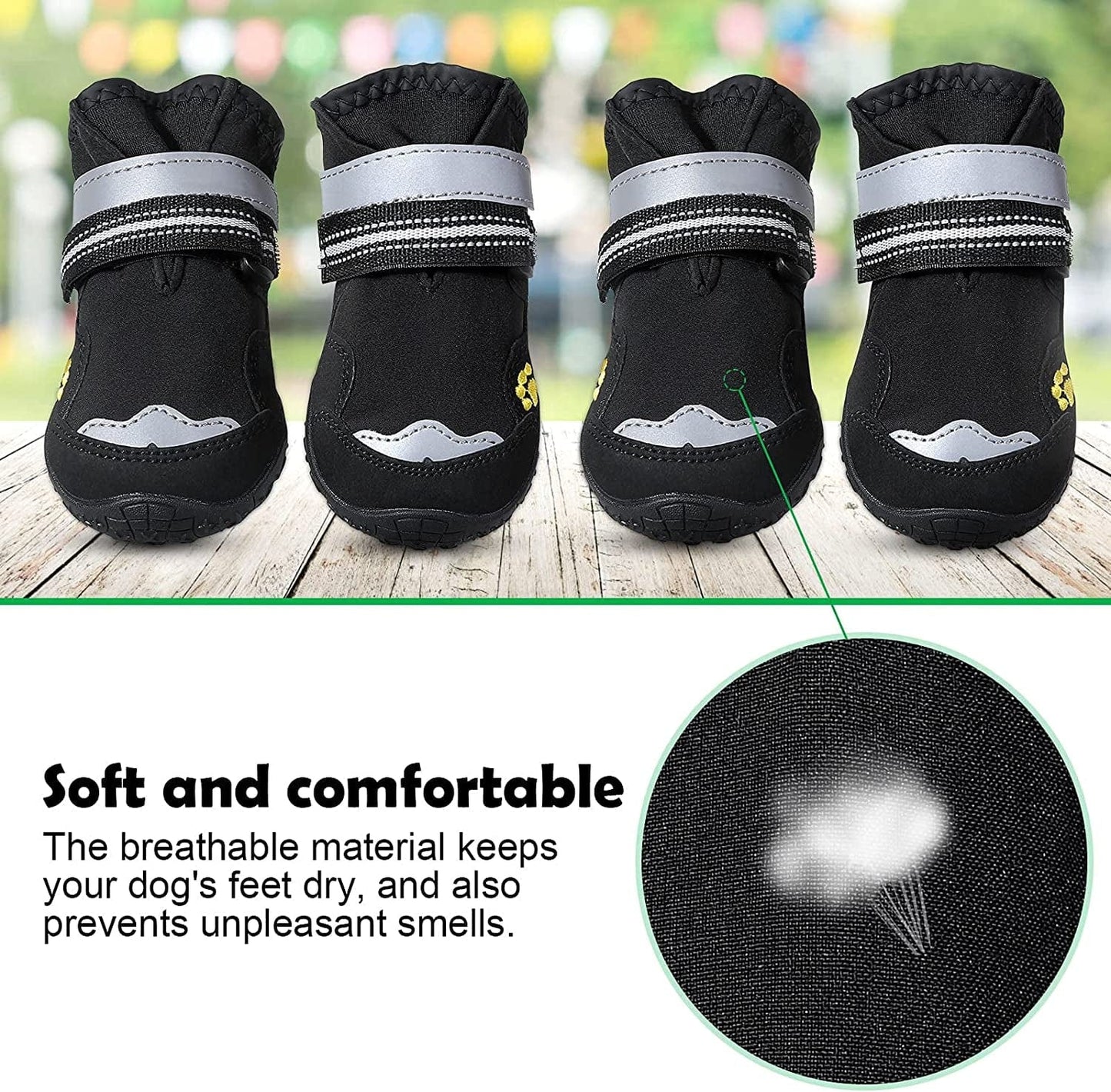 Petbank Dog Shoes, Dog Boots Paw Protectors for Dogs Rugged Anti-Slip Sole, Dog Shoes for Large Dogs with Reflective Strips, Dog Protector Boots Black 4Pcs(7#:3.26"X2.75"(L*W) Animals & Pet Supplies > Pet Supplies > Dog Supplies > Dog Apparel Petbank   