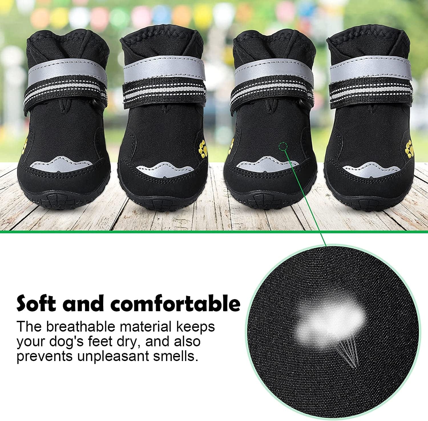 Petbank Dog Shoes, Dog Boots Paw Protectors for Dogs Rugged Anti-Slip Sole, Dog Shoes for Large Dogs with Reflective Strips, Dog Protector Boots Black 4Pcs(7#:3.26"X2.75"(L*W) Animals & Pet Supplies > Pet Supplies > Dog Supplies > Dog Apparel Petbank   