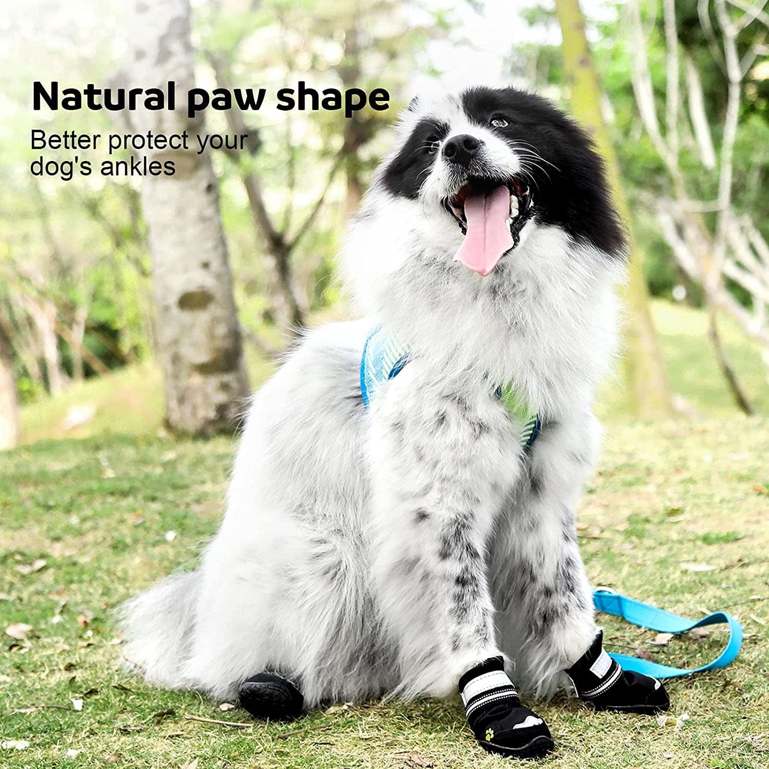 Petbank Dog Shoes, Dog Boots Paw Protectors for Dogs Rugged Anti-Slip Sole, Dog Shoes for Large Dogs with Reflective Strips, Dog Protector Boots Black 4Pcs(7#:3.26"X2.75"(L*W) Animals & Pet Supplies > Pet Supplies > Dog Supplies > Dog Apparel Petbank   