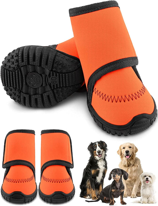 Petbobi Waterproof Dog Shoes Fluorescent Orange Dog Boots Velcro and Rugged Anti-Slip Sole Paw Protectors for All Weather Comfortable Easy to Wear Suitable for Medium Dog, Orange （M）