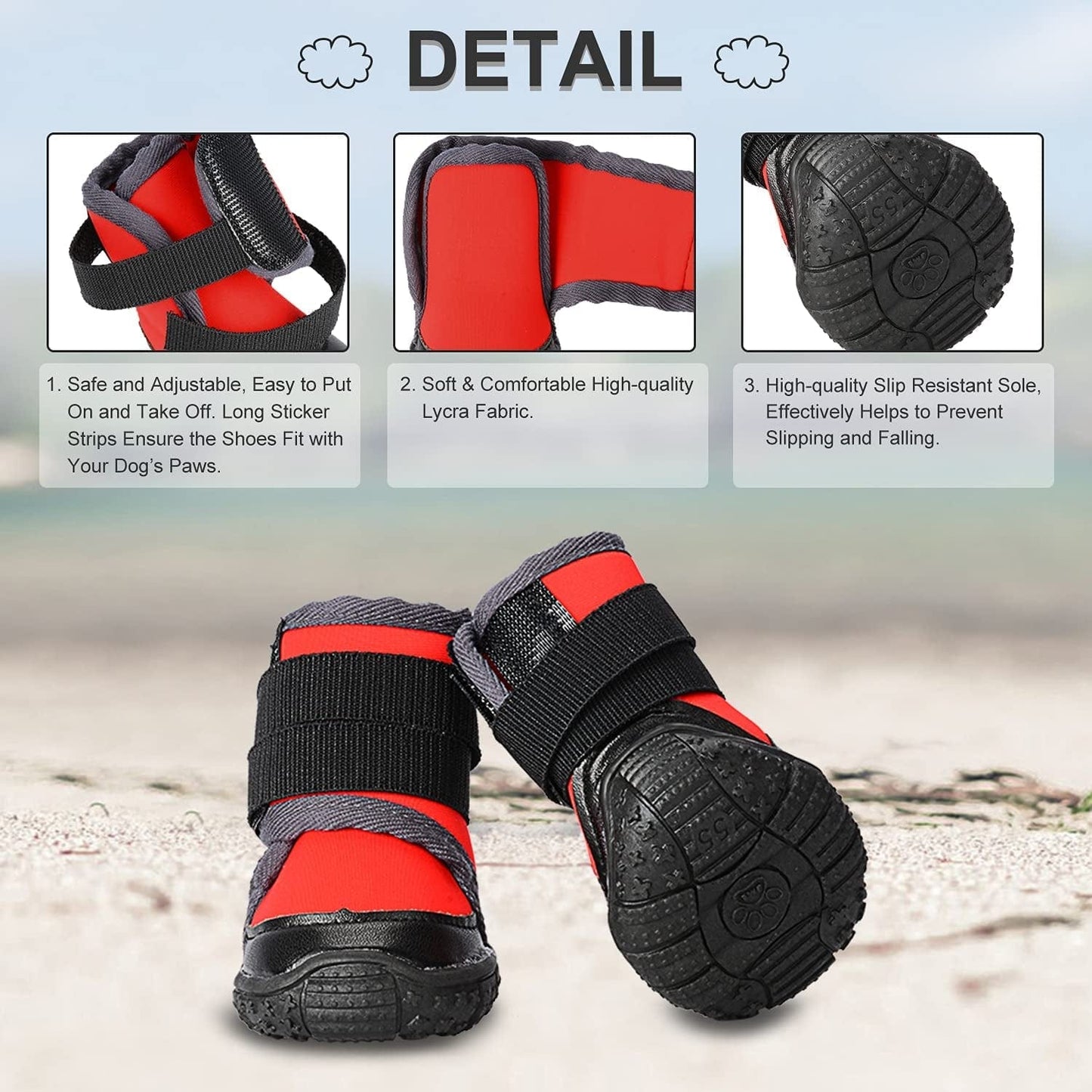 PETLOFT Dog Boots, Slip Resistant Waterproof 4Pcs Dog Puppy Shoes for Small Medium Large Dogs with Adjustable Fastener Strap, Protect Pet Paws Easy to Wear (L, Red) Animals & Pet Supplies > Pet Supplies > Dog Supplies > Dog Apparel J&D Tech   