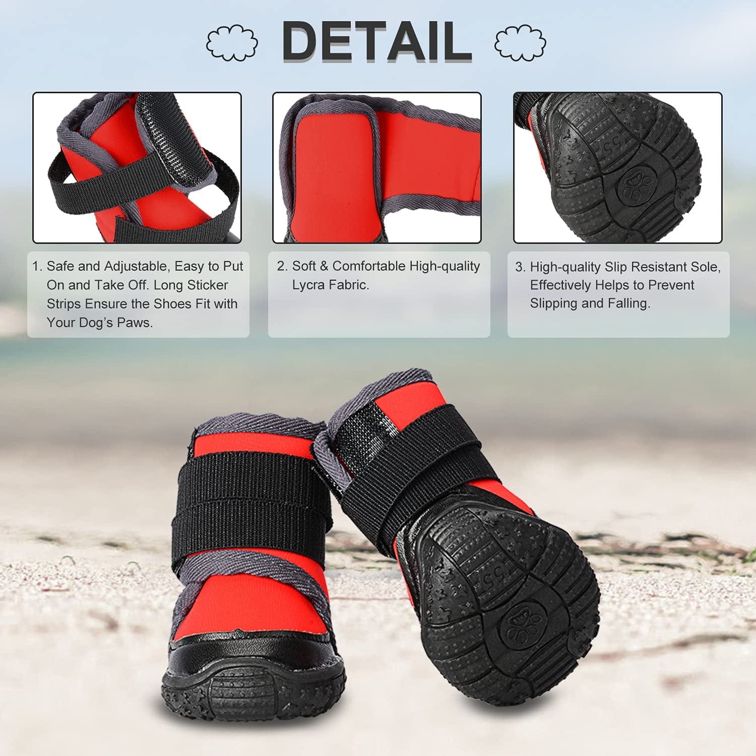 PETLOFT Dog Boots, Slip Resistant Waterproof 4Pcs Dog Puppy Shoes for Small Medium Large Dogs with Adjustable Fastener Strap, Protect Pet Paws Easy to Wear (L, Red) Animals & Pet Supplies > Pet Supplies > Dog Supplies > Dog Apparel J&D Tech   